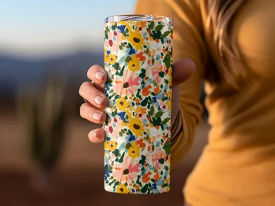 Floral Patterned Insulated Travel Tumbler Cup