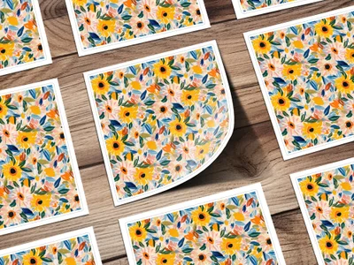 Vibrant Floral Print with Sunflowers and Leaves Poster