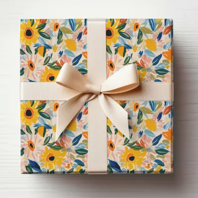 Colorful Sunflower and Floral Patterned Gift Wrap Box