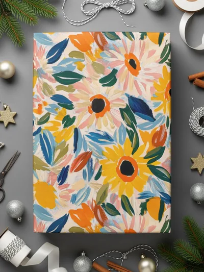 Colorful Floral Pattern Wrapped Gift Box