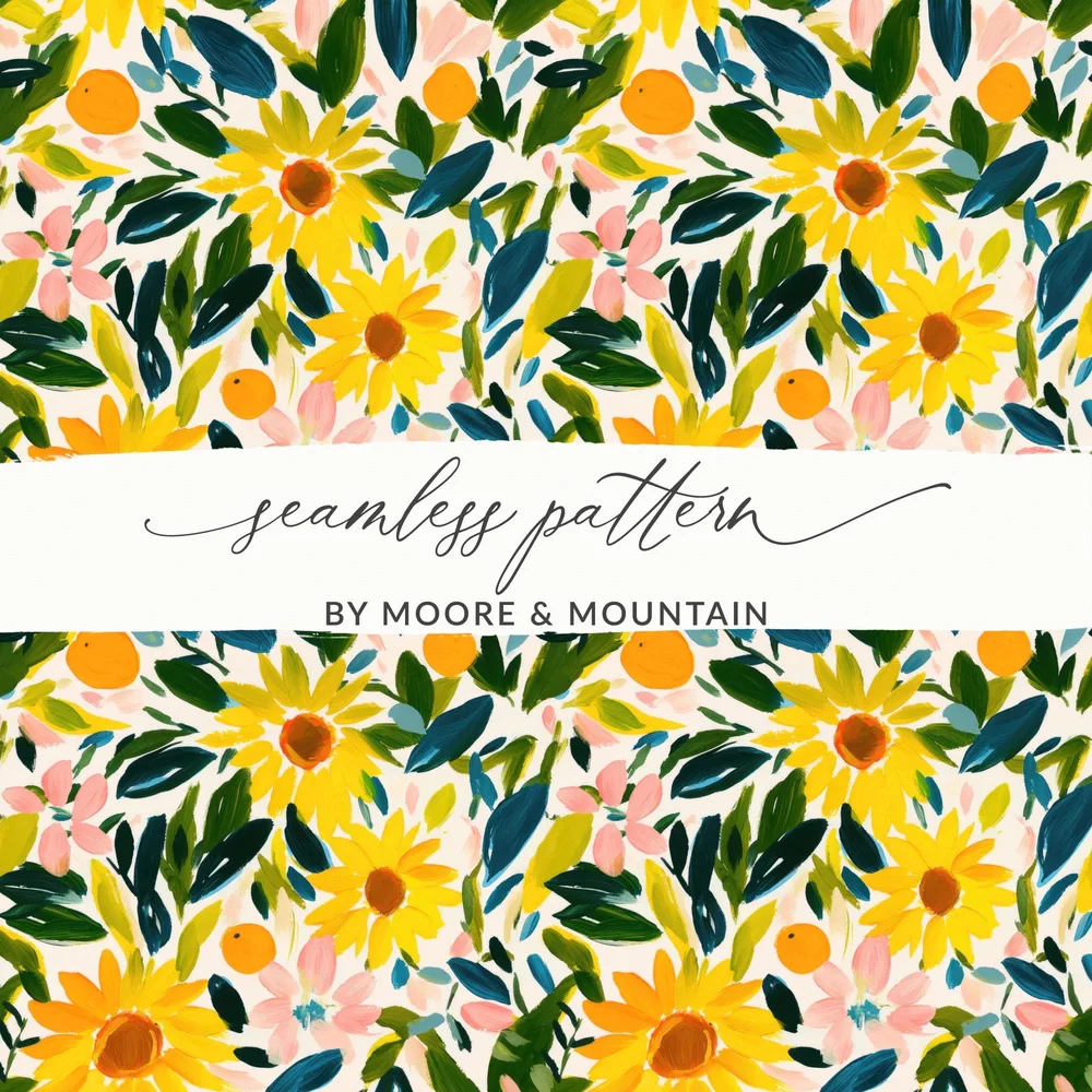 Vibrant Handpainted Floral Seamless Pattern Digital Art