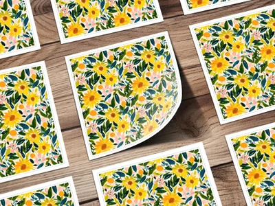 Colorful Floral Pattern Art Print with Yellow Sunflowers