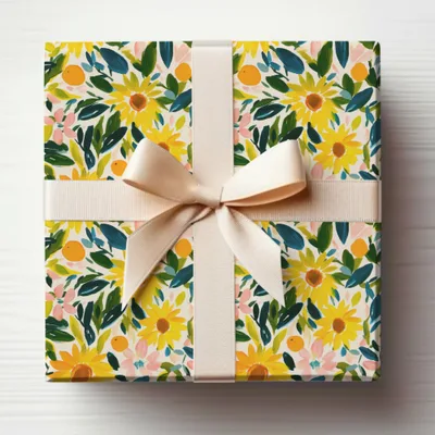 Colorful Floral Wrapping Paper with Ribbon Design