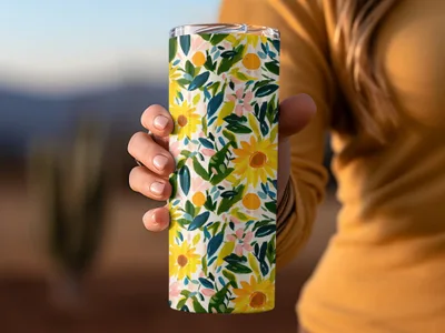 Bright Floral Design Insulated Travel Tumbler Product