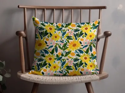 Bright Yellow Floral Sunflower Pattern Cushion Cover