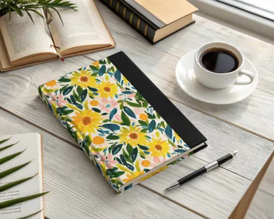Floral and Green Leaf Design Hardcover Notebook