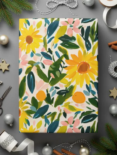Vibrant Floral and Leaf Patterns Gift Wrapping Paper