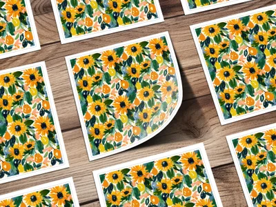 Bright Sunflower Pattern Design Square Sticker Sheets