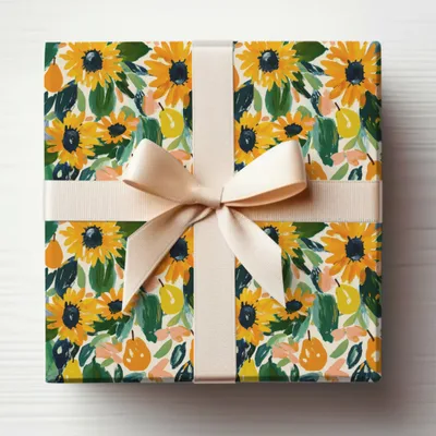 Vibrant Sunflower and Ribbon Wrapped Gift Box