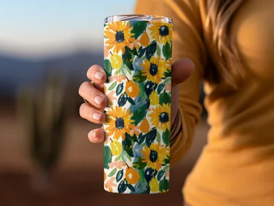 Vibrant Sunflower Patterned Travel Tumbler Cup