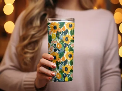 Bright Sunflower Patterned Insulated Tumbler Product