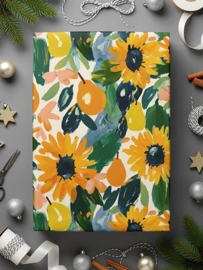 Colorful Sunflower and Pears Design Box Wrapping Paper