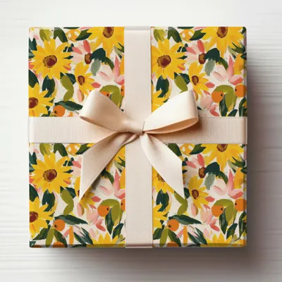 Sunflower and Floral Gift Wrap Decorative Box