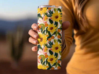 Vibrant Sunflower Pattern Insulated Tumbler for Coffee
