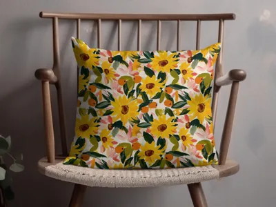 Bright Yellow Floral Patterned Decorative Pillow