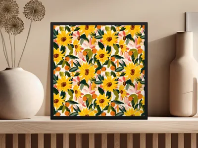 Vibrant Sunflower and Floral Art Print for Home Décor