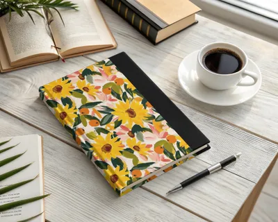 Floral Sunflower and Leaf Pattern Journal Notebook