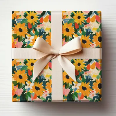 Colorful Floral Gift Wrapping with Cream Ribbon Product