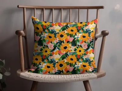 Vibrant Yellow and Orange Floral Pattern Cushion Pillow