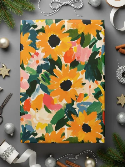 Sunflower Floral Pattern Gift Wrap for Celebrations
