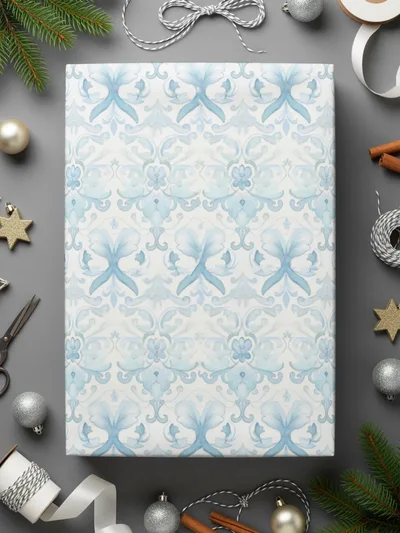 Elegant Blue Floral Pattern Wrapping Paper Product