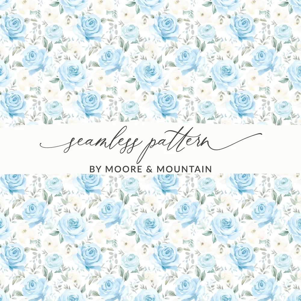Blue and White Floral Seamless Pattern Digital Design