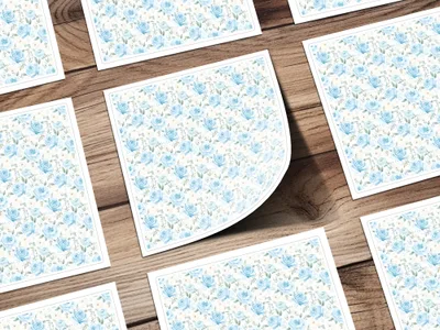 Blue Floral Pattern on Wooden Background Sheets