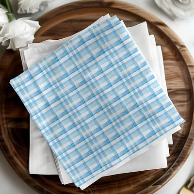 Blue and White Plaid Decorative Paper Napkin