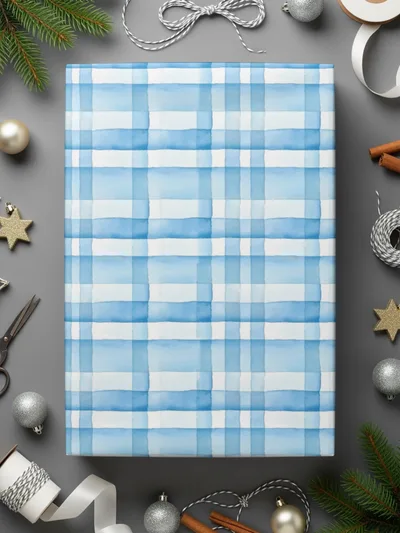 Festive Blue Plaid Gift Wrap for Holiday Occasions