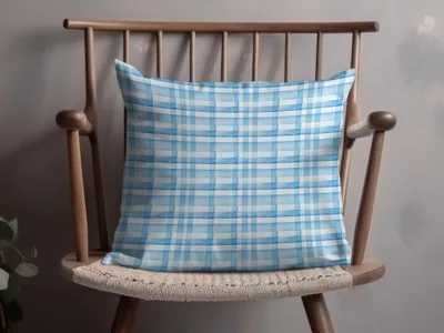 Blue and White Plaid Patterned Cushion Pillow Product