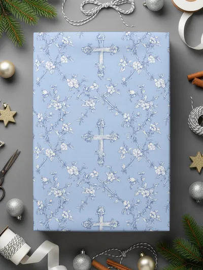 Baby Boy Christian Background With Crosses for Boys, Blue Floral Cross Seamless Pattern Texture Download Includes - Moore and Mountain