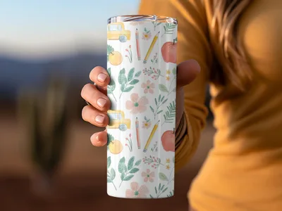 Floral and Fruit Patterned Stainless Steel Tumbler