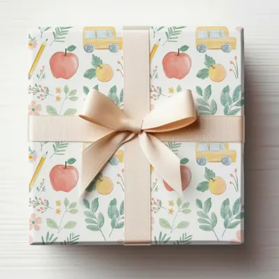 Cheerful School and Fruits Themed Gift Wrapper