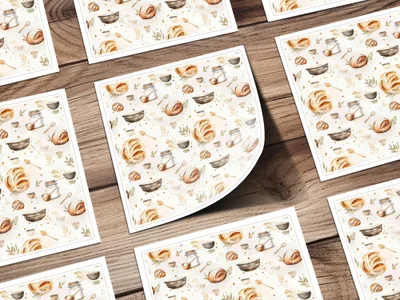Baking Seamless Pattern Digital, Kitchen Print Fabric Design, Food Illustration Digital Paper, Artisan Bread Texture, JPG Download - Moore and Mountain