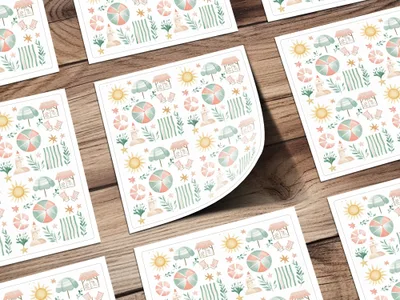 Summer Beach Ball Sun Umbrella Pattern Sticker Sheets