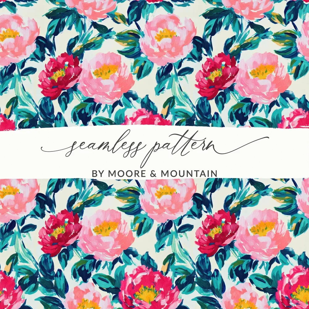 Beautiful Floral Print With Dark Green Leaves Digital - Moore and Mountain