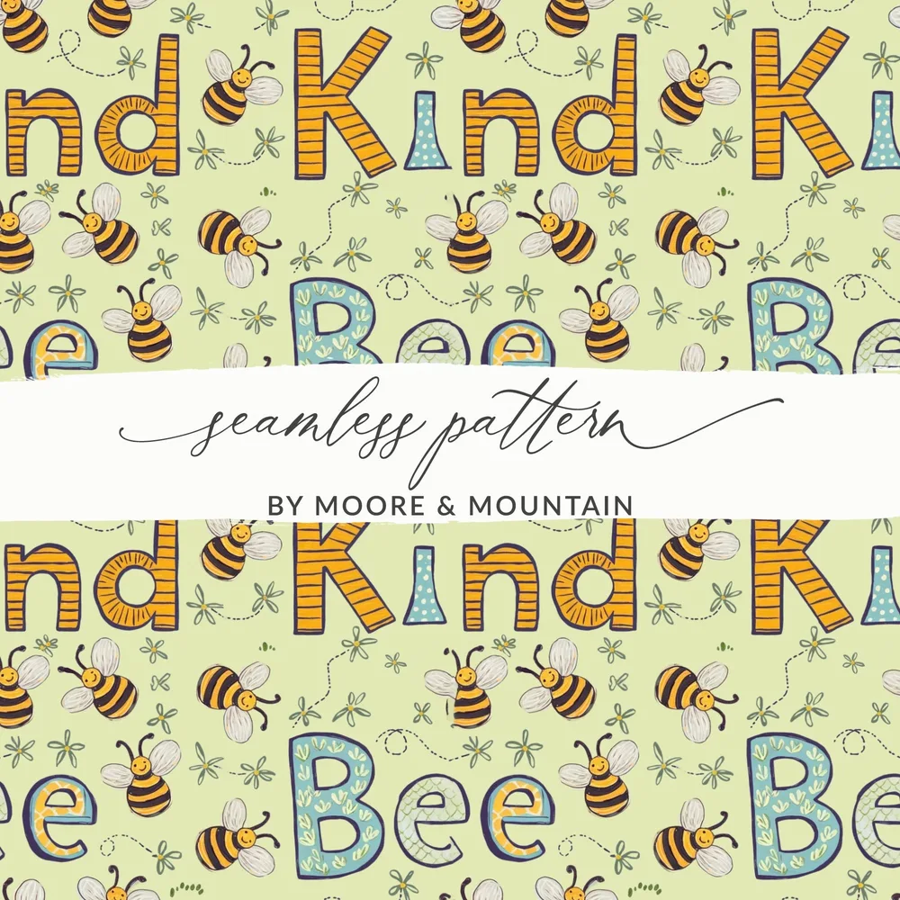 Bee Kind Seamless Pattern, Digital Download, Cute Bees, Nursery Print, Digital Paper Pack, Two Scales, Commercial Use, Scrapbook Paper - Moore and Mountain