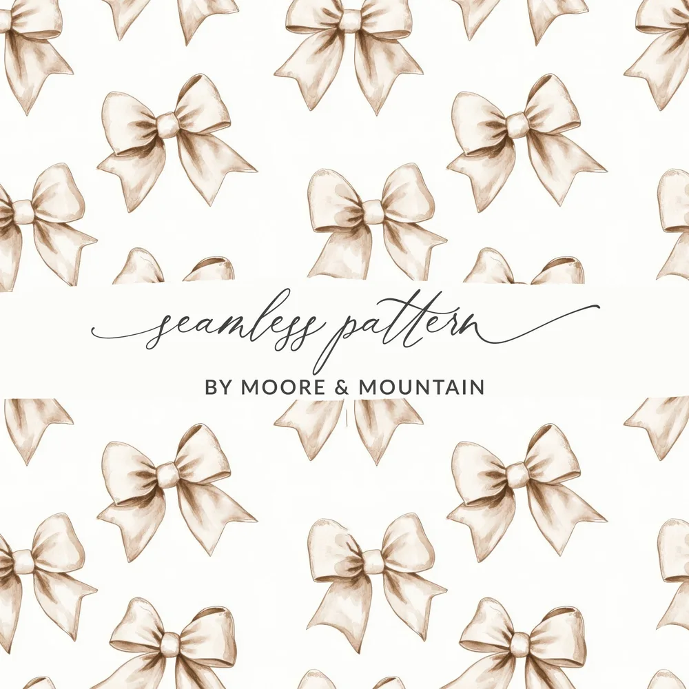 Beige Bows Seamless Pattern Digital, Neutral Bow Tie Design, Watercolor Bows Digital Paper, Scrapbook Paper, Printable Fabric Design - Moore and Mountain