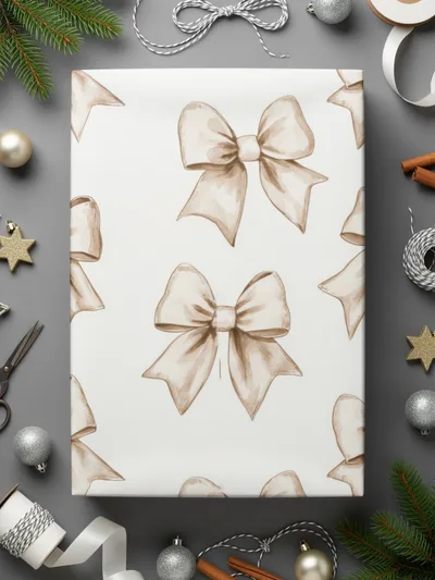Beige Bows Seamless Pattern Digital, Neutral Bow Tie Design, Watercolor Bows Digital Paper, Scrapbook Paper, Printable Fabric Design - Moore and Mountain
