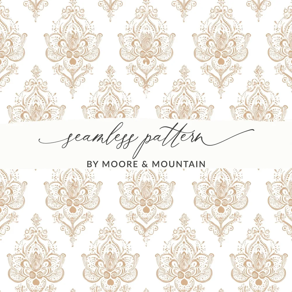 Beige Damask Digital Paper, Seamless Pattern, Neutral Background, Printable Fabric Pattern, Scrapbook Paper, Digital Download - Moore and Mountain