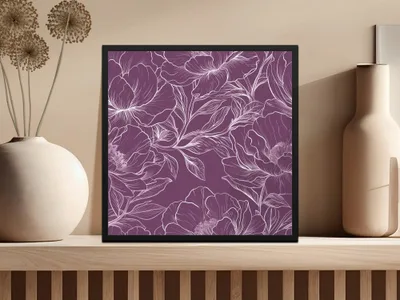 Bergundy Line Art Floral Maroon Seamless Pattern Digital Paper, Flower Line Art Pattern, Dark Purple Fabric Design, Seamless Paper - Moore and Mountain