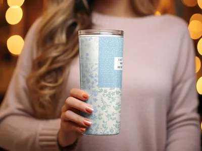 Blue Floral Patchwork Design Insulated Tumbler