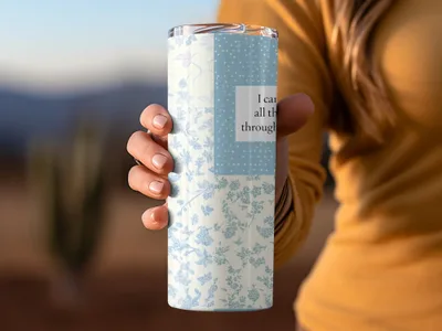 Inspirational Blue Floral Insulated Tumbler for Drinks