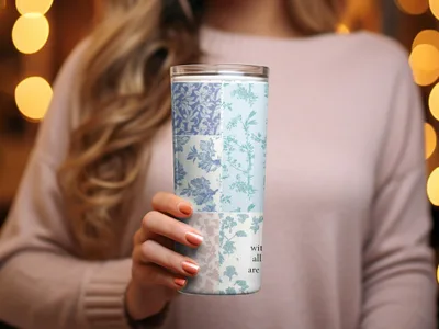 Floral Patterned Travel Tumbler with Inspirational Quote