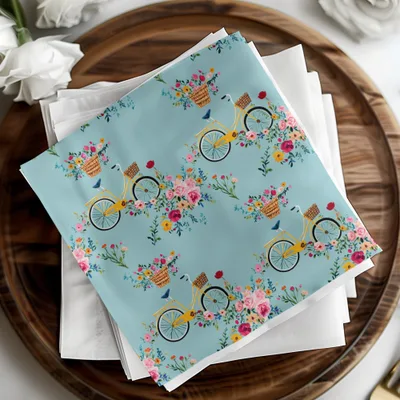 Bicycle Floral Pattern Digital Paper, Seamless Bike Flowers Design, Repeatable Tile, Scrapbooking Paper, Fabric Design, Digital Download - Moore and Mountain
