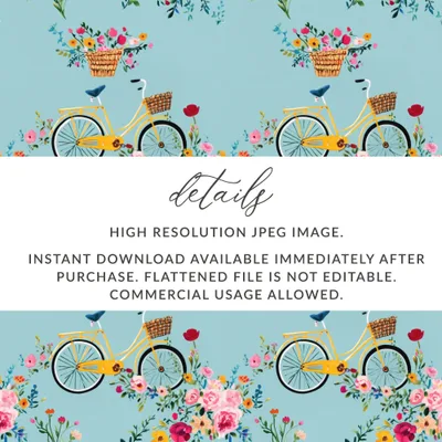 Bicycle Floral Pattern Digital Paper, Seamless Bike Flowers Design, Repeatable Tile, Scrapbooking Paper, Fabric Design, Digital Download - Moore and Mountain