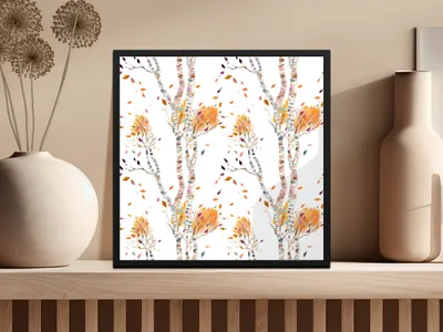 Birch Tree Digital Paper, Seamless Autumn Pattern, Fall Leaves Image, Watercolor Trees Digital Download, Printable Scrapbook Paper - Moore and Mountain