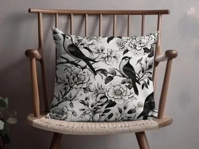 Black and White Bird Toile Seamless Pattern Modern Chinoiserie - Moore and Mountain