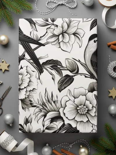 Black and White Bird Toile Seamless Pattern Modern Chinoiserie - Moore and Mountain