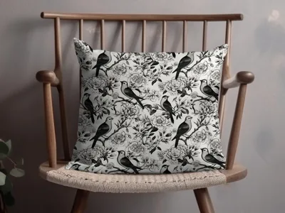 Black and White Bird Toile Seamless Pattern Modern Chinoiserie - Moore and Mountain